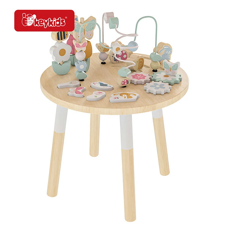 OEM Wooden Activity Table with Push Track, Stacking Toys, Bead Maze, and Gears for Kids Ages 12 Months W11B315