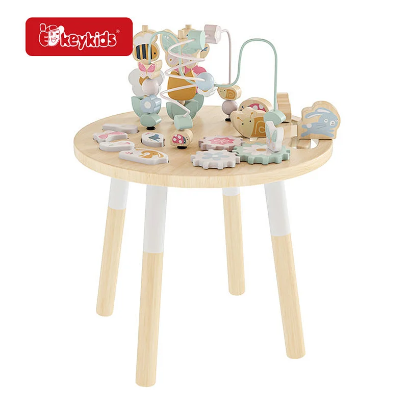 OEM Wooden Activity Table with Push Track, Stacking Toys, Bead Maze, and Gears for Kids Ages 12 Months W11B315