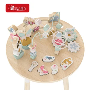 OEM Wooden Activity Table with Push Track, Stacking Toys, Bead Maze, and Gears for Kids Ages 12 Months W11B315