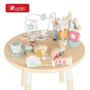 OEM Wooden Activity Table with Push Track, Stacking Toys, Bead Maze, and Gears for Kids Ages 12 Months W11B315
