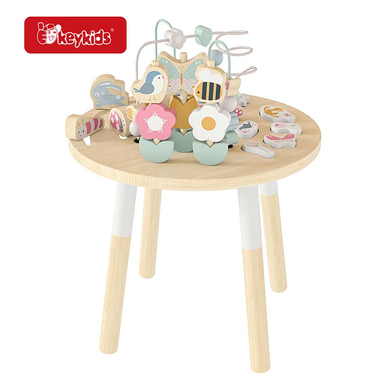 OEM Wooden Activity Table with Push Track, Stacking Toys, Bead Maze, and Gears for Kids Ages 12 Months W11B315