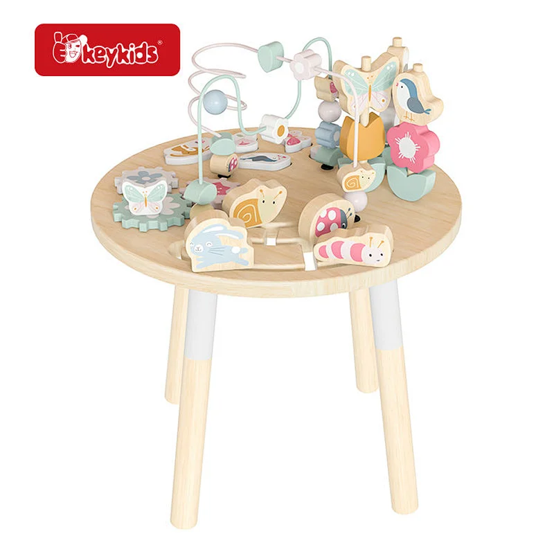 OEM Wooden Activity Table with Push Track, Stacking Toys, Bead Maze, and Gears for Kids Ages 12 Months W11B315